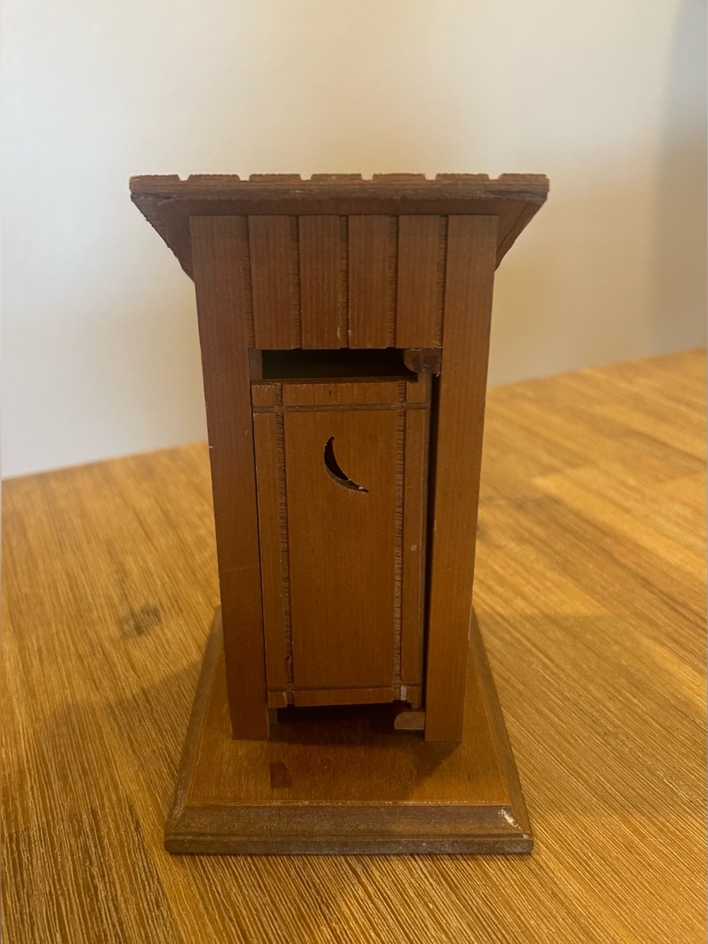 Vintage Wooden Outhouse Music Box-Crescent Moon, 1960-70’s - Working